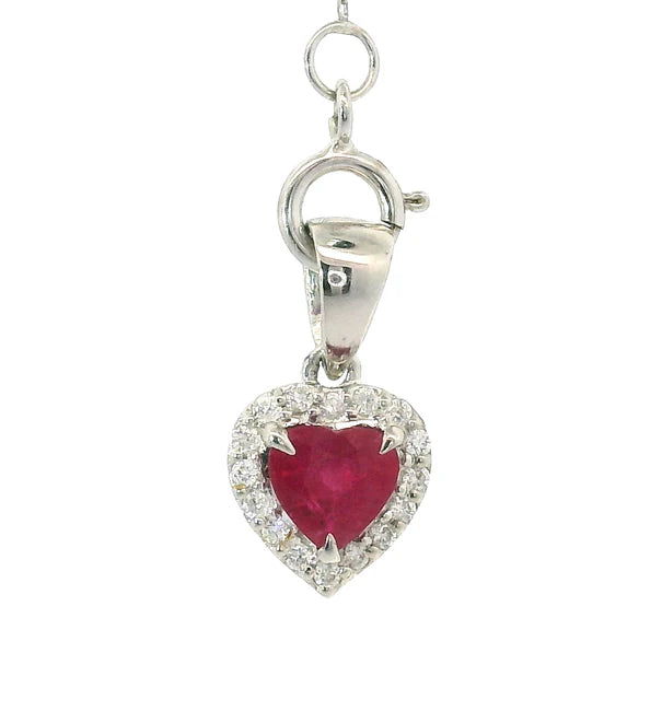 18KT WHITE GOLD RUBY AND DIAMOND HEART SHAPE PENDENT