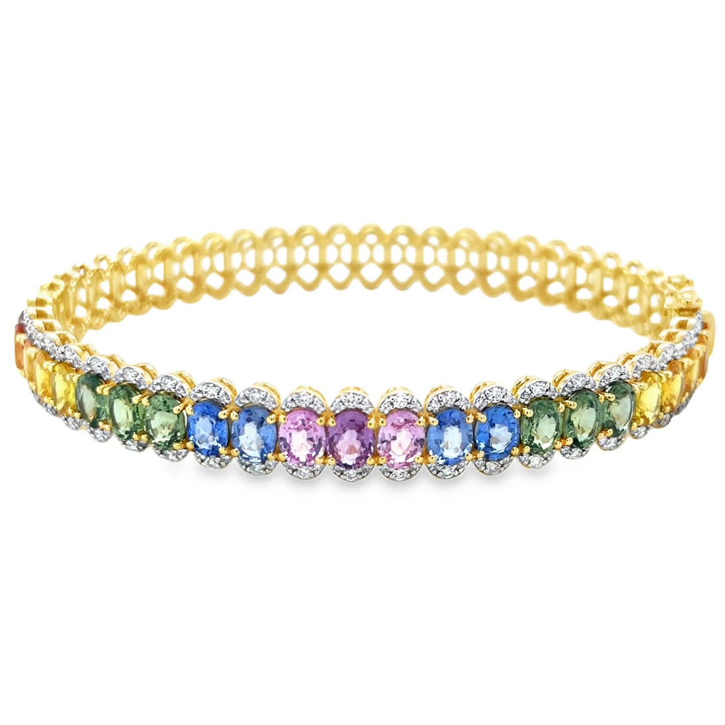 14KT YELLOW GOLD DIAMOND AND MULTI SAPPHIRE BRACELET