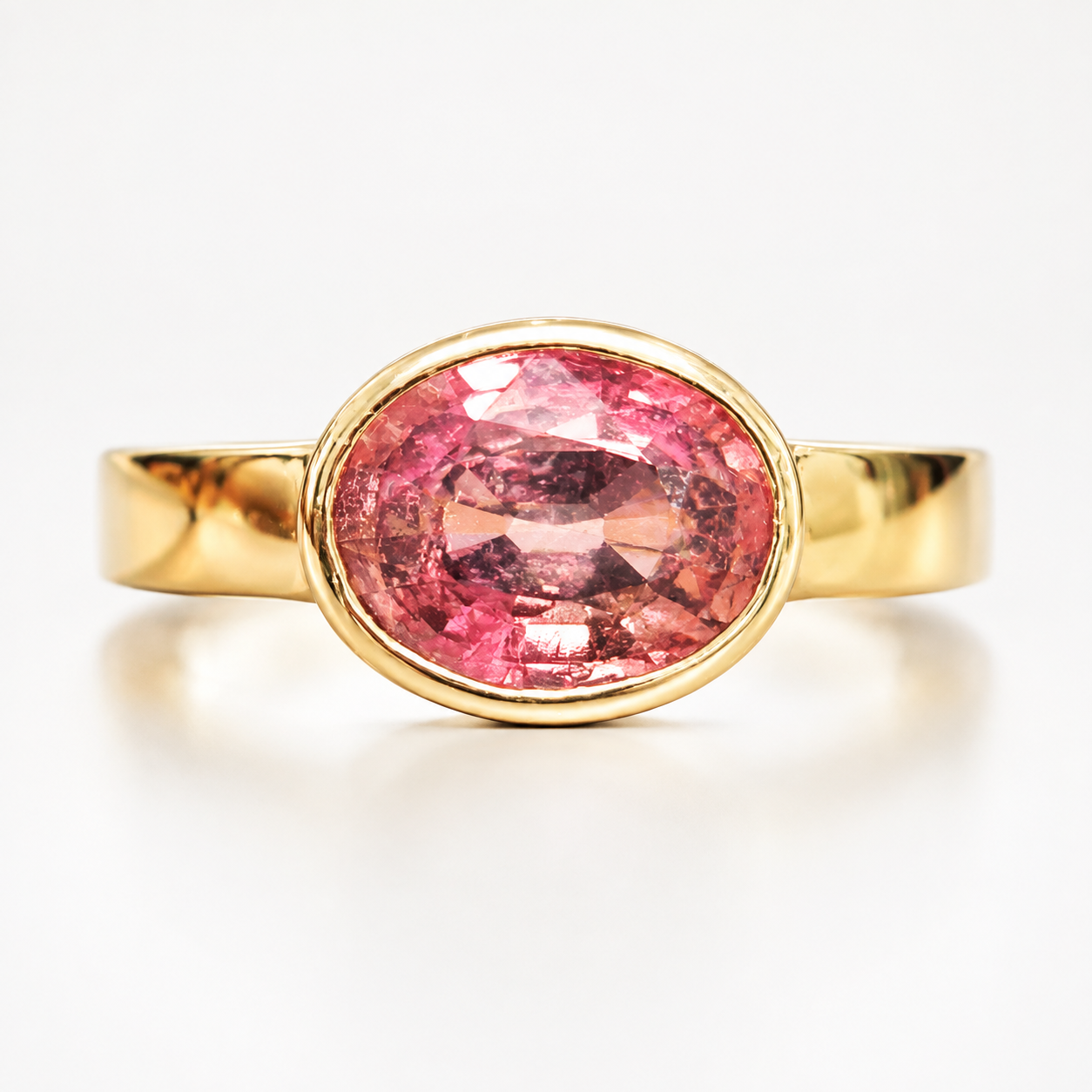 14K Yellow Gold Bezel-Set Pink Tourmaline Ring