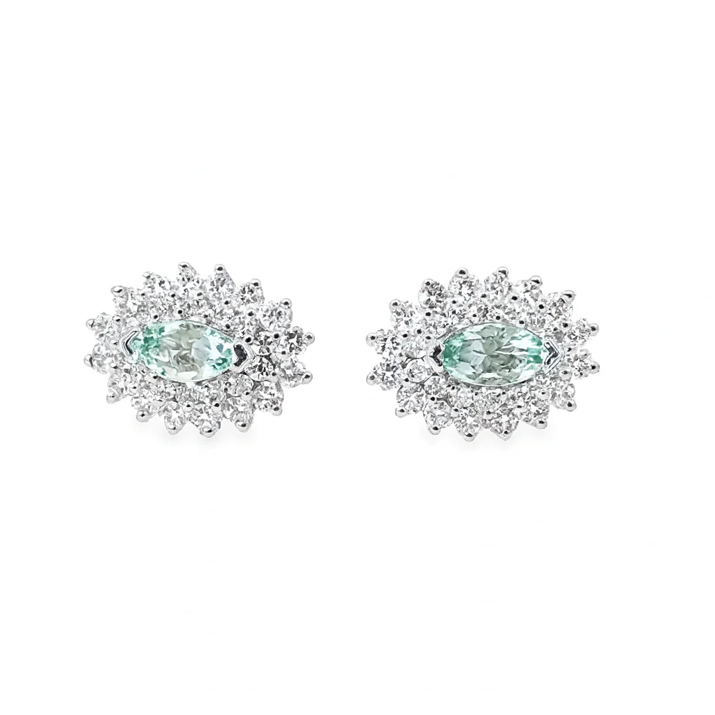 14KT GOLD AND WHITE GOLD AQUAMARINE AND DIAMONDS STUD EARRING