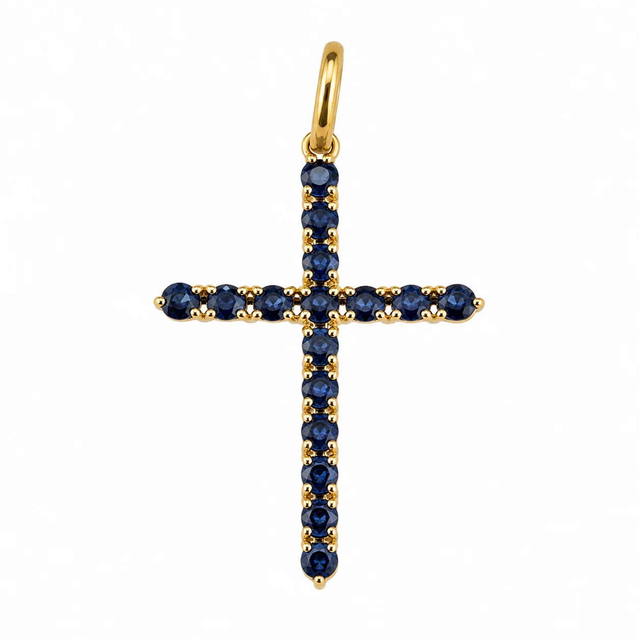 14KT GOLD BLUE SAPPHIRE CROSS PENDANT