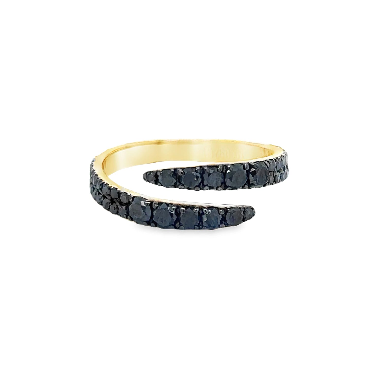 14KT YELLOW GOLD BLACK DIAMOND OPEN BYPASS RING