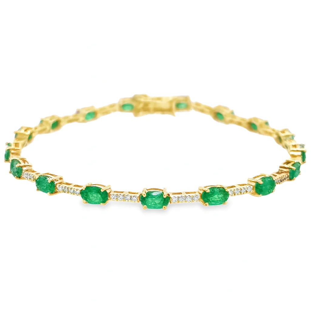14KT GOLD EMERALD AND DIAMONDS BRACELET