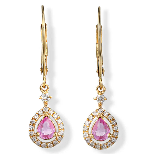 14KT. DIAMOND/PINK SAPPHIRE EARRINGS