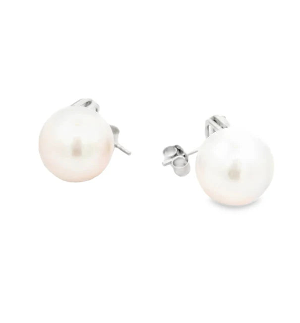 14KT WHITE GOLD FRESH WATER PEARL AND EMERALD EARRING