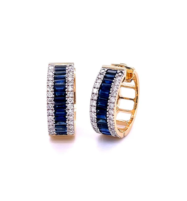 14KT YELLOW GOLD SAPPHIRE WITH DIAMONDS EARING