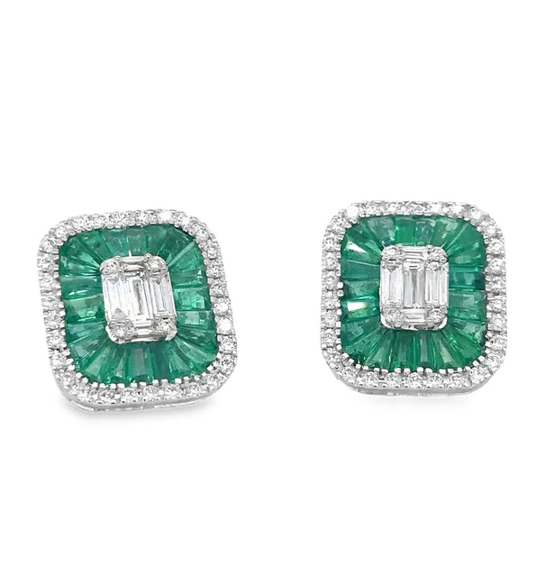 14KT WHITE GOLD EMERALD AND DIAMONDS EARRING