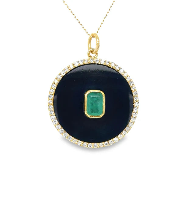 14KT YELLOW GOLD BLACK ONYX PENDANT WITH DIAMONDS