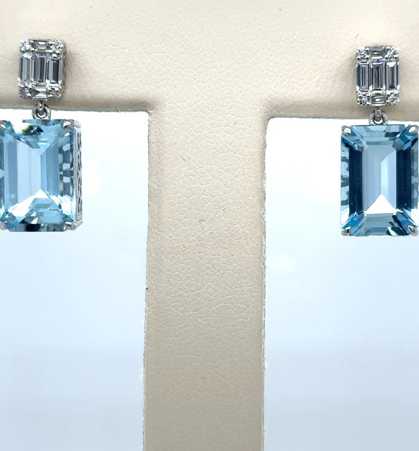 14KT WHITE GOLD AQUAMARINE WITH DIAMONDS EARRING