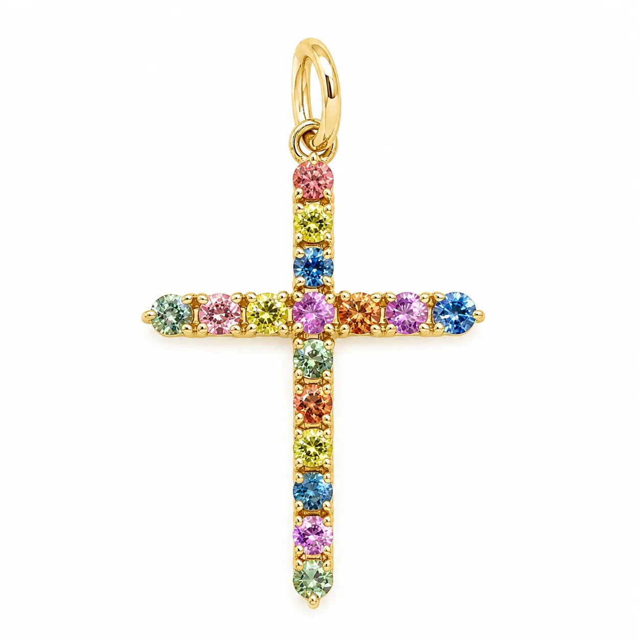 14KT GOLD MULTI SAPPHIRE CROSS PENDANT