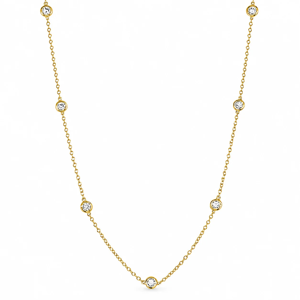 14KT GOLD BEZELLED DIAMOND STATION NECKLACE 0.50 CTS