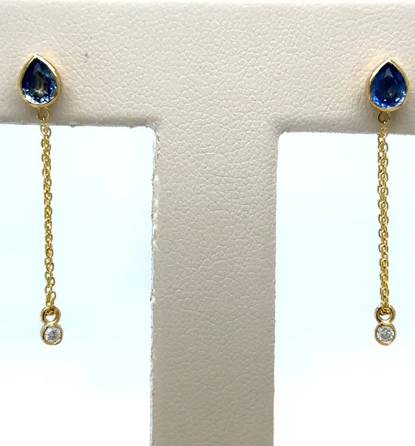 14KT YELLOW GOLD SAPPHIRE PEAR SHAPE EARRING