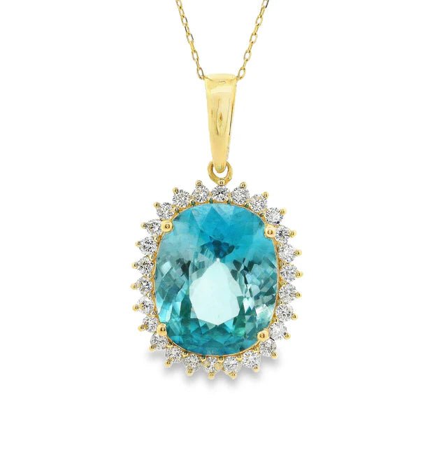 14KT YELLOW GOLD PEDANT WITH BLUE ZIRCON AND DIAMONDS