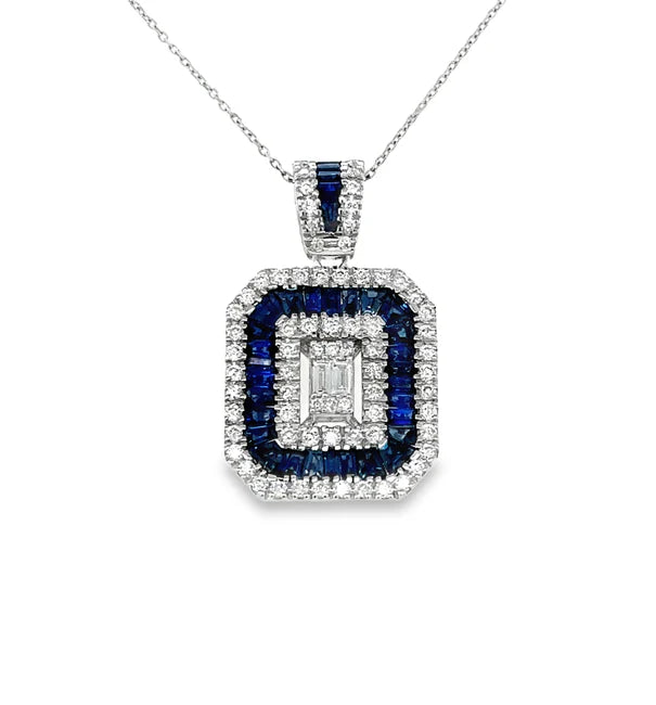 14KT WHITE GOLD SAPPHIRE AND DIAMONDS PENDANT