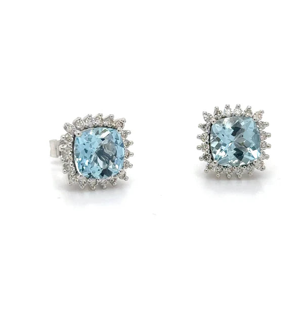 14KT WHITE GOLD AQUAMARINE WITH DIAMONDS EARRING