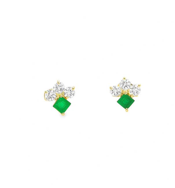 14KT YELLOW GOLD EMERALD AND DIAMONDS EARRING