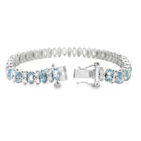 14KT WHITE GOLD MARQUISE SHAPE AQUAMARINE AND DIAMONDS TENNIS BRACELET