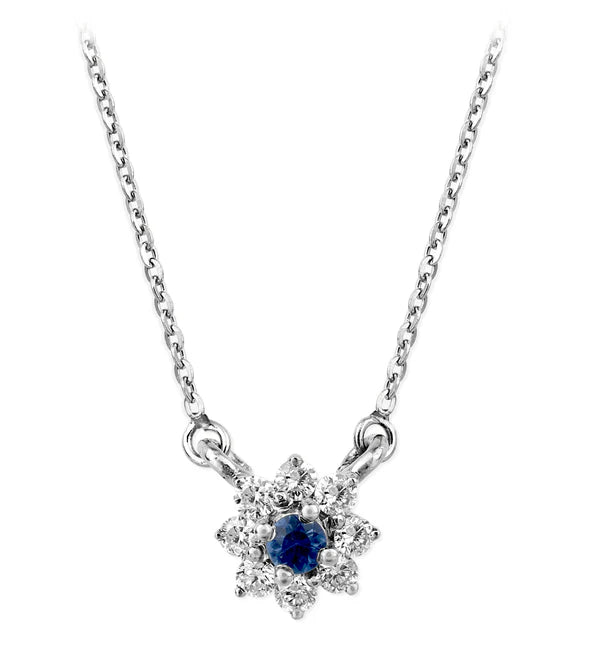 14KT WHITE GOLD DIAMOND AND BLUE SAPPHIRE NECKLACE