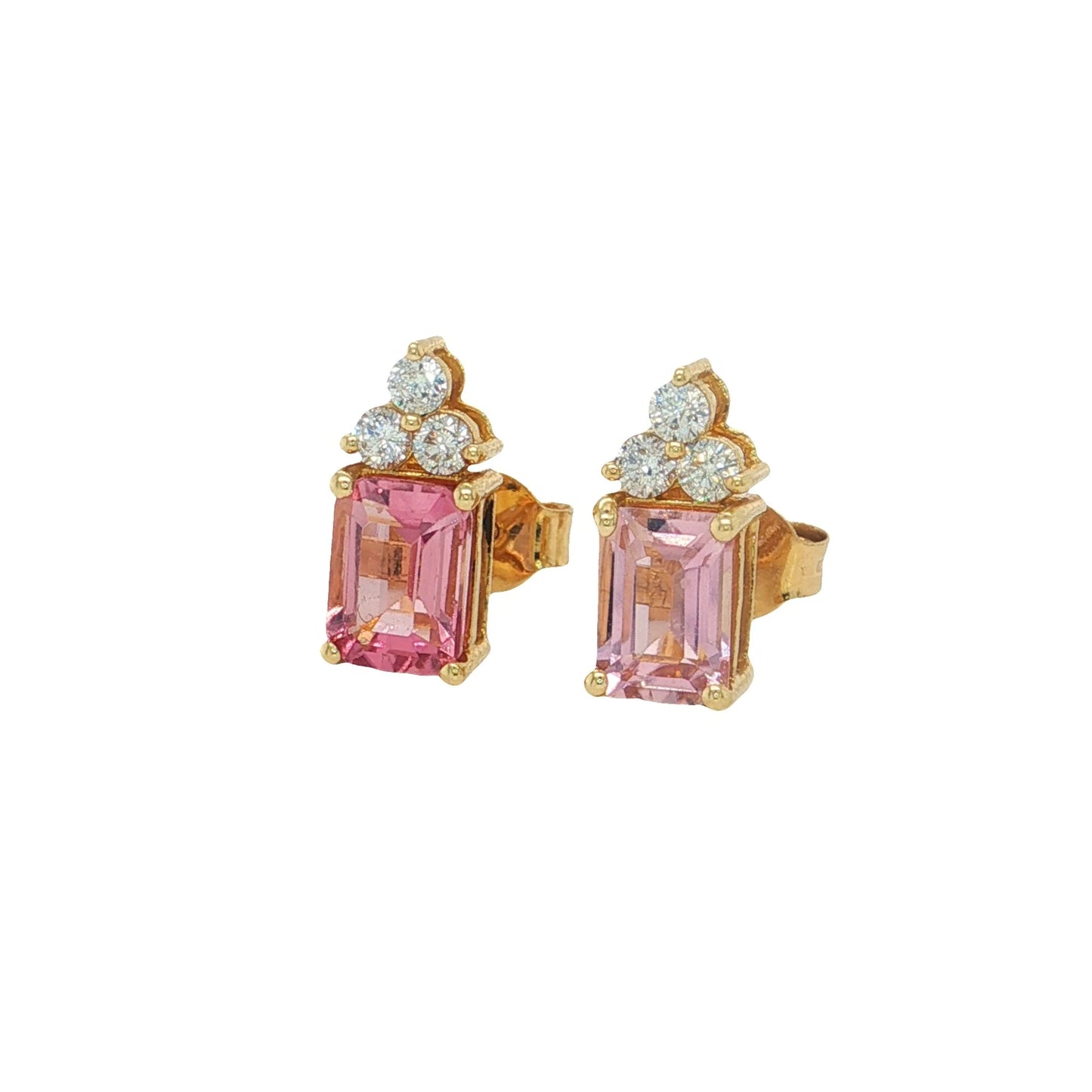 14KT GOLD PINK TOURMALINE AND DIAMONDS EARRING