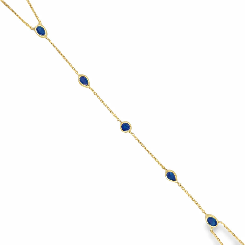 14KT GOLD BLUE SAPPHIRE HAND CHAIN