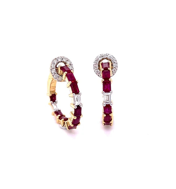14KT YELLOW GOLD RUBY WITH DIAMOND EARING