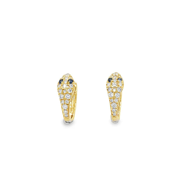 14KT YELLOW GOLD SAPPHIRE AND DIAMONDS SNAKE HUGGIES