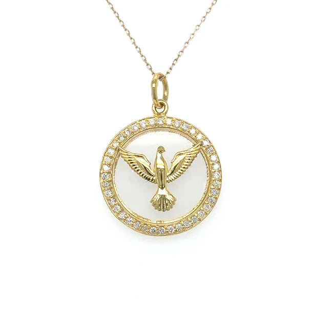14KT YELLOW GOLD CLEAR QUARTZ BIRD PENDANT WITH DIAMONDS