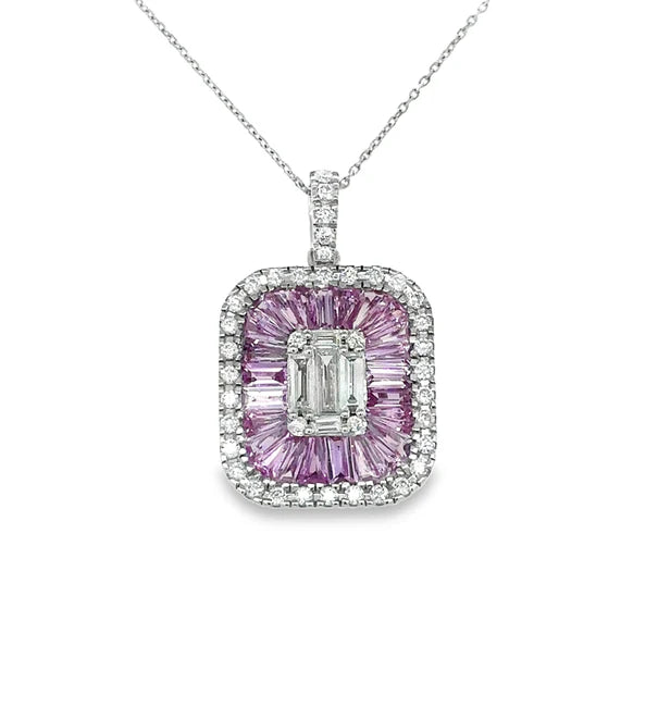 14KT WHITE GOLD PINK SAPPHIRE AND DIAMONDS PENDANT