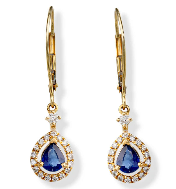 14KT YELLOW GOLD DIAMOND AND BLUE SAPPHIRE EARRINGS