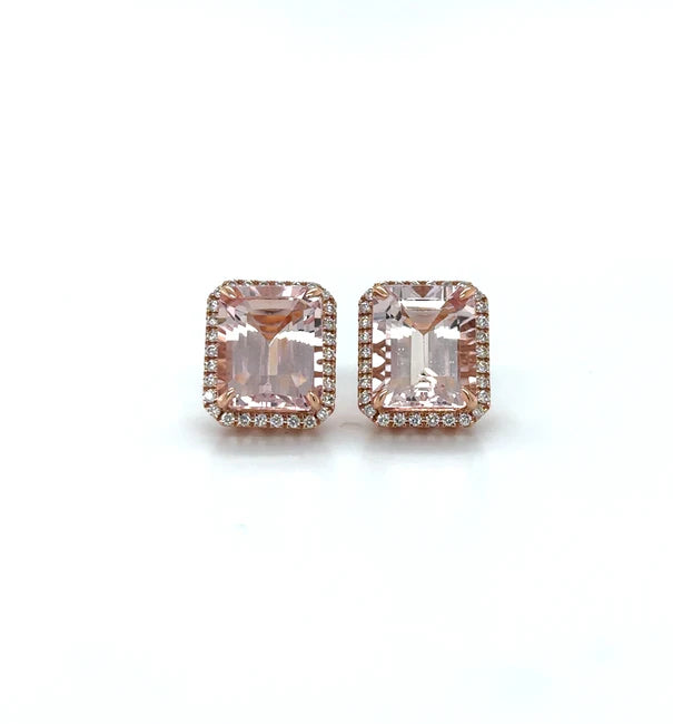 14KT ROSE GOLD MORGANITE AND DIAMONDS EARRING