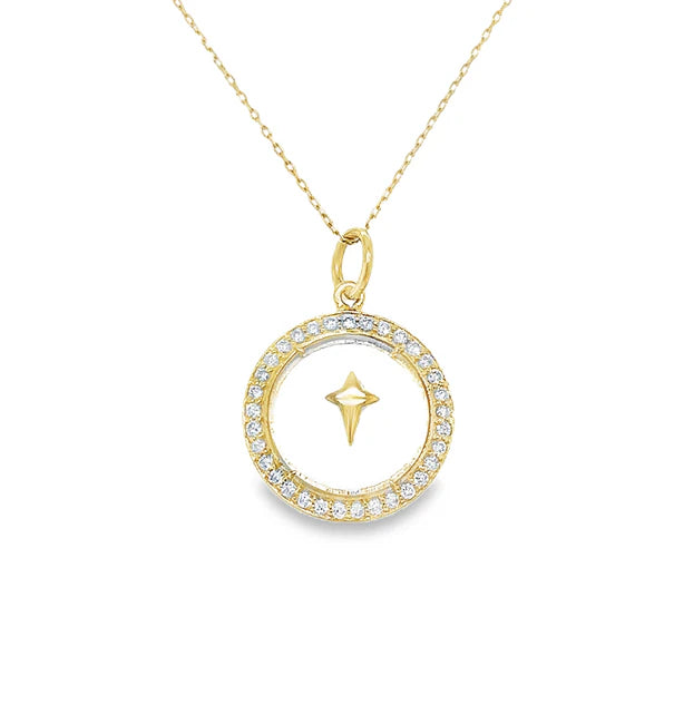 14KT YELLOW GOLD CLEAR QUARTZ PENDANT WITH DIAMONDS