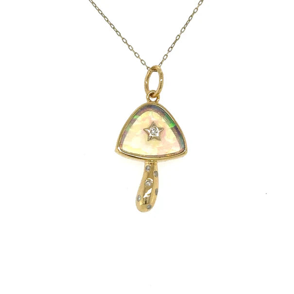 14KT YELLOW GOLD OPAL MUSHROOM STAR PENDANT WITH DIAMONDS