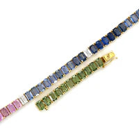 14KT YELLOW GOLD MULTI SAPPHIRE AND DIAMOND NECKLACE 18"
