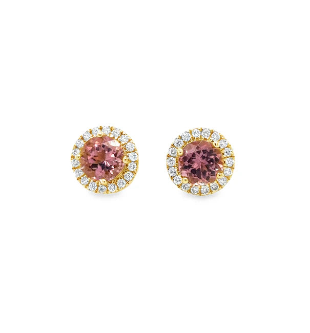 14K YELLOW GOLD PINK TOURMALINE AND DIAMONDS EARRING
