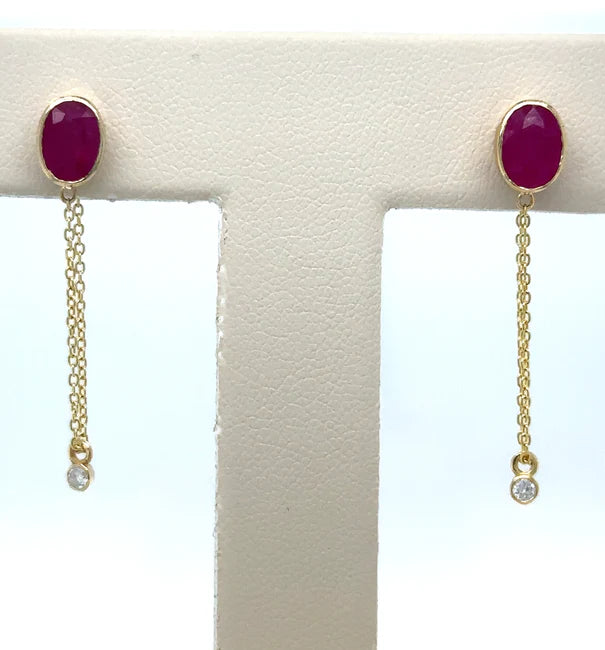 14KT YELLOW GOLD RUBY OVAL SHAPE EARRING