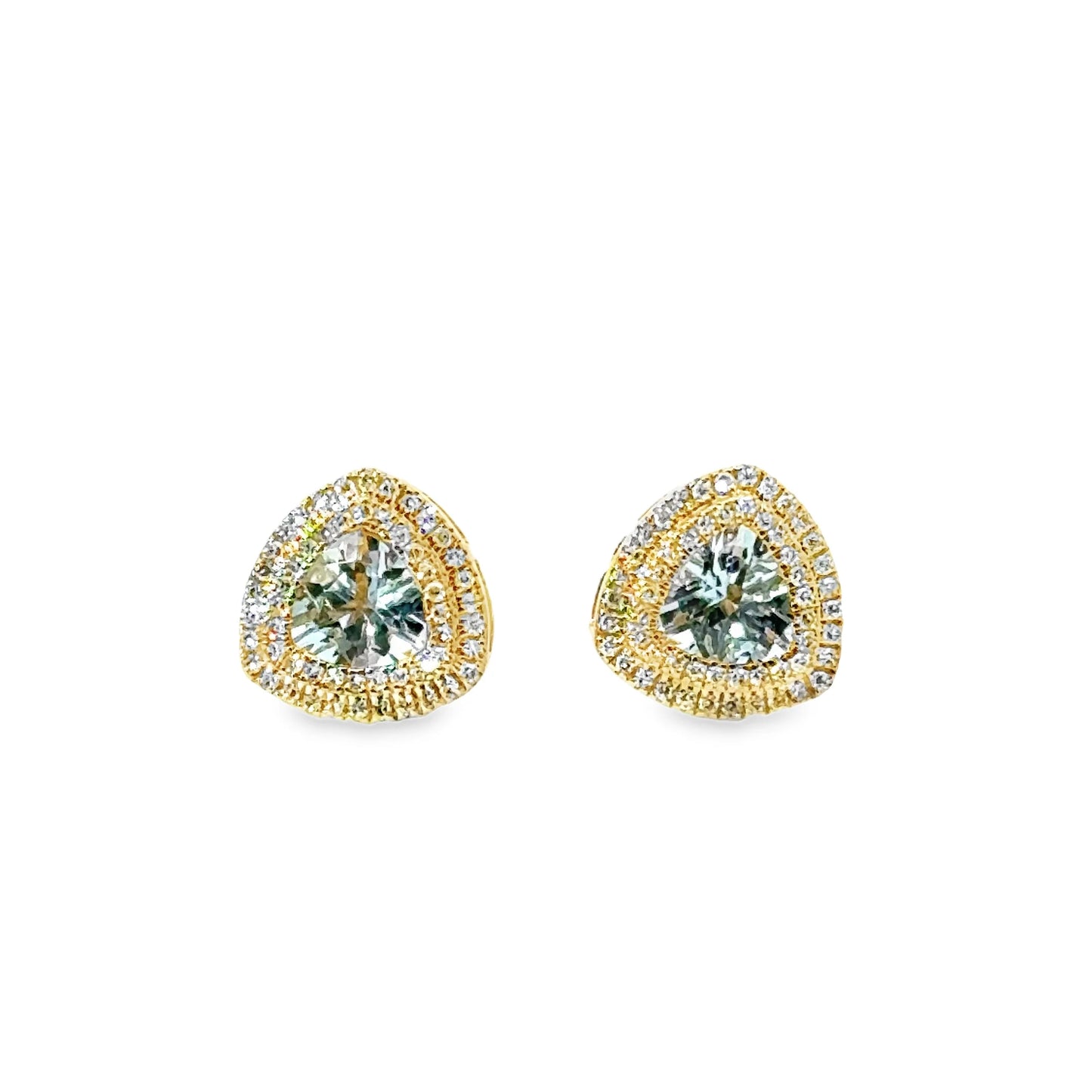 14KT GOLD AQUAMARINE AND DIAMONDS STUD EARRING