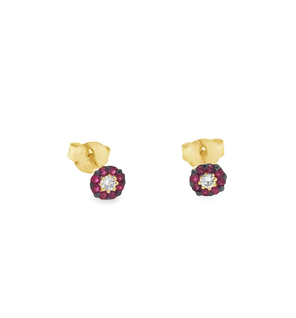 14KT YELLOW GOLD RUBY AND DIAMOND EARRING