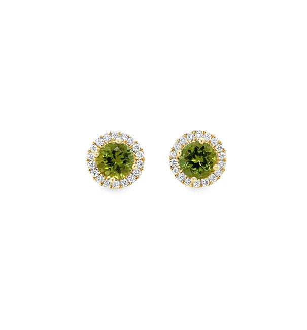 14KT YELLOW GOLD GREEN TOURMALINE AND DIAMONDS STUD EARRING