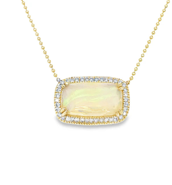 14KT YELLOW GOLD OPAL AND DIAMOND NECKLACE