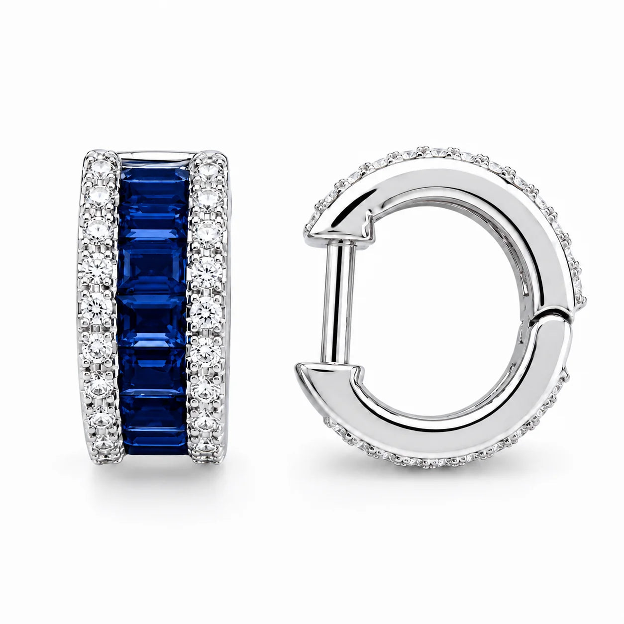 18KT WHITE GOLD BLUE SAPPHIRE AND DIAMOND EARRING