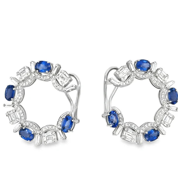 18KT WHITE GOLD SAPPHIRE AND DIAMONDS EARRING