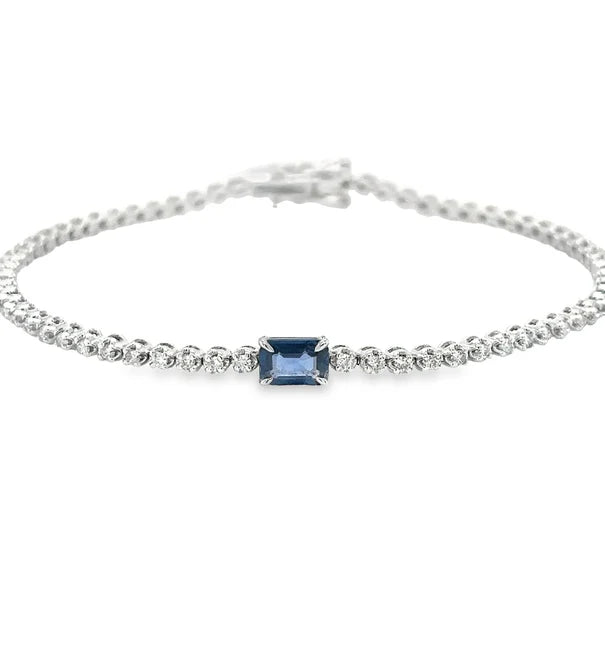 14KT WHITE GOLD SAPPHIRE OCT AND DIAMOND TENNIS BRACELET