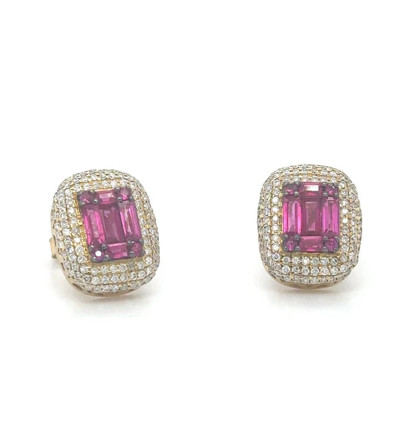 14KT YELLOW GOLD RUBY AND DIAMONDS EARRING