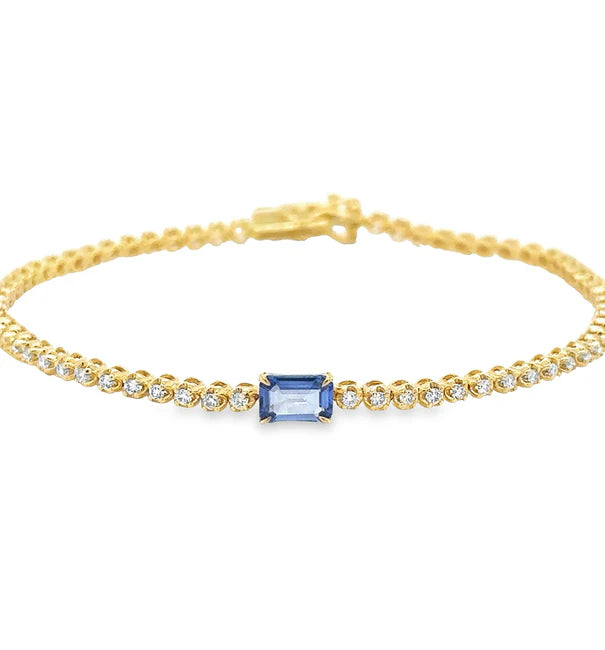 14KT YELLOW GOLD SAPPHIRE OCT AND DIAMOND TENNIS BRACELET