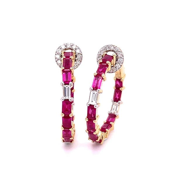 14KT YELLOW GOLD RUBY WITH DIAMONDS EARING