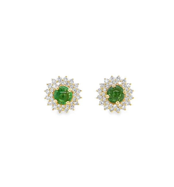 14KT YELLOW GOLD TSAVORITE AND DIAMONDS STUD EARRING