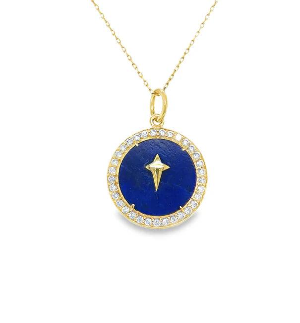 14KT YELLOW GOLD LAPIS PENDANT WITH DIAMONDS