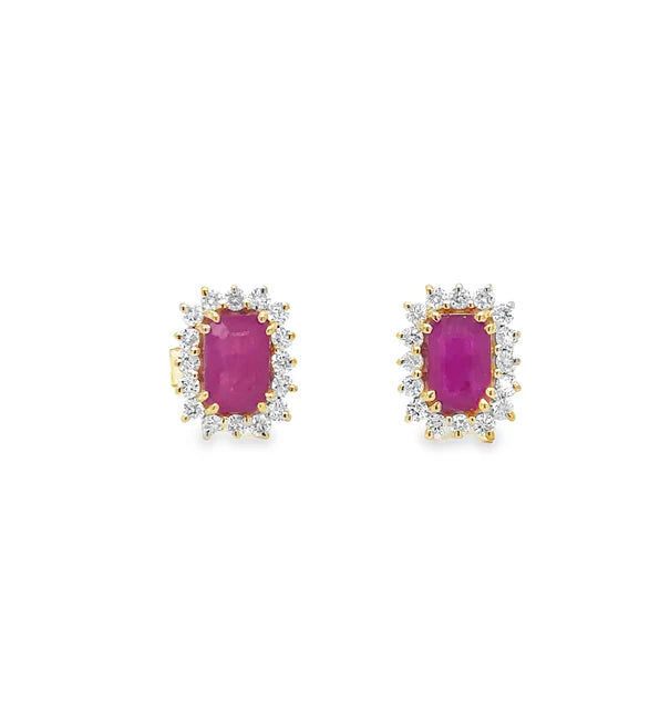 14KT YELLOW GOLD RUBY AND DIAMOND EARRING