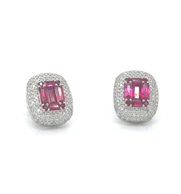 14KT WHITE GOLD RUBY AND DIAMONDS EARRING
