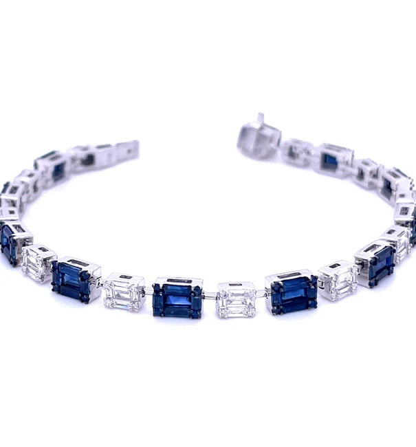 18KT WHITE GOLD BLUE SAPPHIRE & DIAMOND BAGUETTE BRACELET